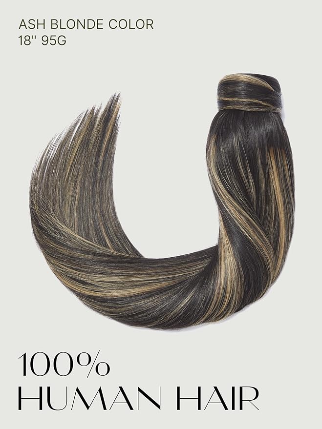 Frodio Clip in Ponytail Extension Human Hair for women Straight 18 Inches Long Straight Hair drawstring Ponytail Highlight