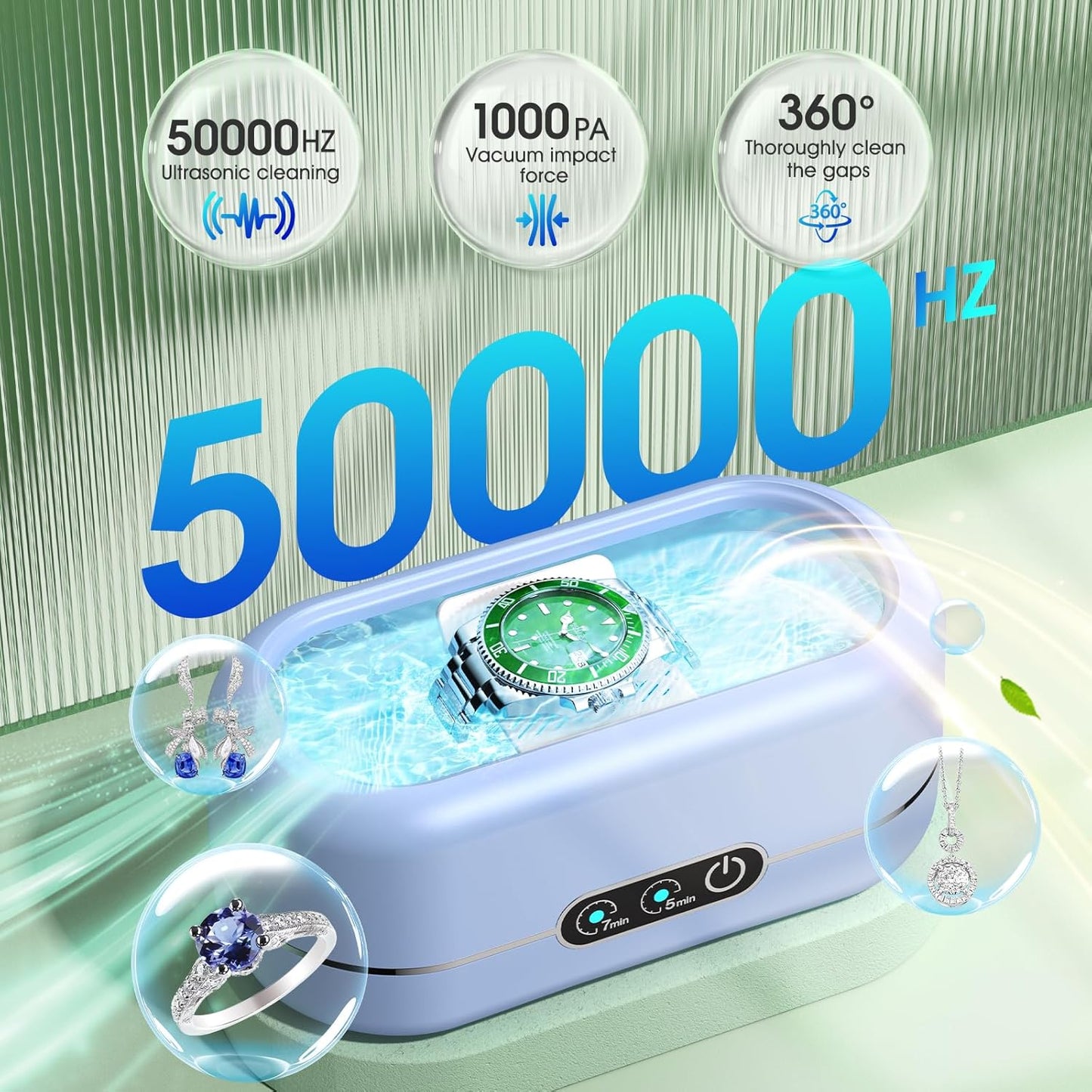 Professional Ultrasonic Jewelry Cleaner with Digital Timer,50KHz Ultrasonic Cleaner Machine with 304 Stainless Steel for Jewelry,Eyeglasses, Rings, Coin, Watch Strap, Dentures, Hygiene Items (Blue)