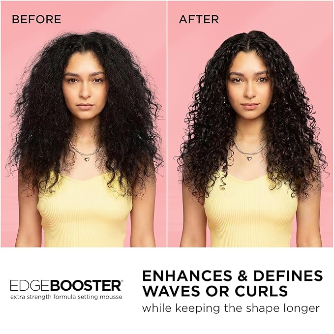 Style Factor EDGE BOOSTER Extra Strength Setting Mousse – Frizz Control, Extra Volume, and Conditioning – 6.4oz Pink Sapphire Mousse for Curly Hair