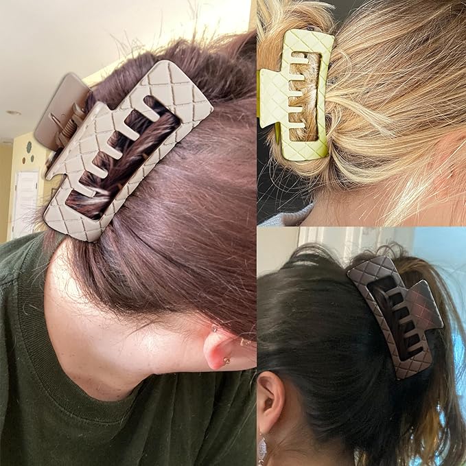 Double Row Teeth Thick Hair Clips Square 2 Rows Claws Rectangle Women Girls Double Teeth Hair Claw Clips Double Claws Curly Straight Big Volume Hair Strong Hair Accessories 6 Packs