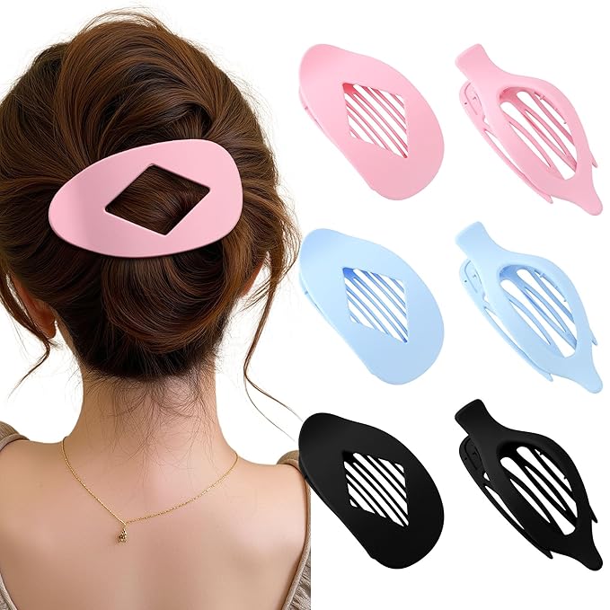 Lourny Flat Hair Clips for Women, 6PCS Flat Claw Clips for Thin Thick Hair Lightweight Non-Slip Claw Clips for Women