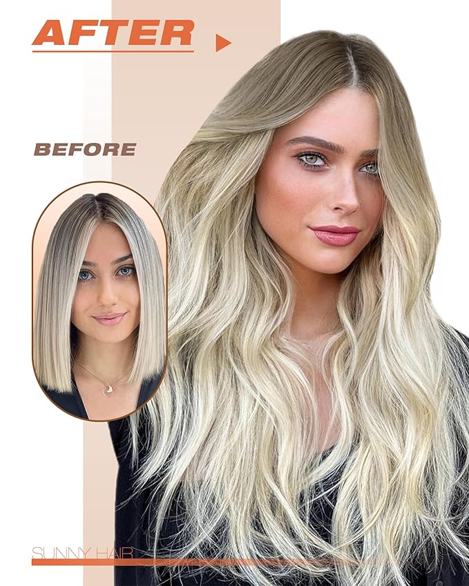 Sunny Hair Tape in Hair Extensions Real Human Hair Invisible Remy Hair Extensions Tape ins for Women Light Brown Root to Platinum Blonde Balayage 22 inch 20Pcs 50G