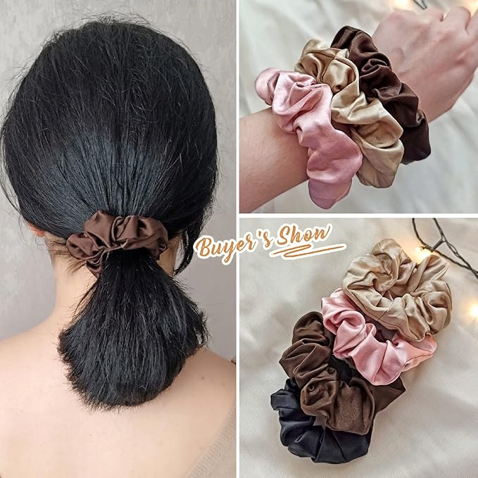 LilySilk Silk Hair Scrunchie, 100% Mulberry Silk, No Damage, Elastic, Chocolate, 1 Count