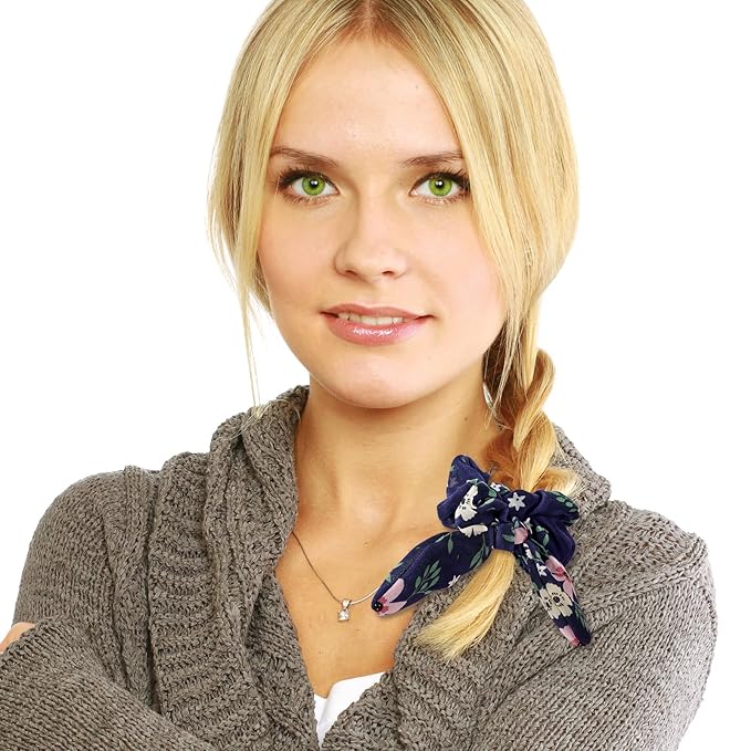 5Pcs Hair Scrunchies for Women,Bunny Ear Scrunchies Hair Ties,Cute Ponytail holder for Thick Hair,Colorful Ponytai Holder,Chiffon Hair Band,Hair Accessories for Women Girls