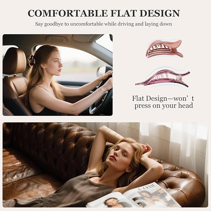 8 PCS Flat Hair Clips for Women French Matte Flat Claw Clips for Thick & Thin Hair No-Slip Hair Barrettes, Strong Hold Styling Accessories