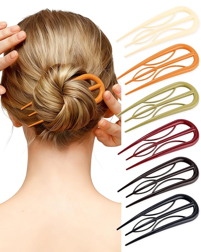 French Hair Pin for Women - U-Shaped Hair Fork for Updos, Chignons & French Twists, Durable Acrylic, Secure & Elegant Styling for All Hair Types (Deep Colors (Glossy))