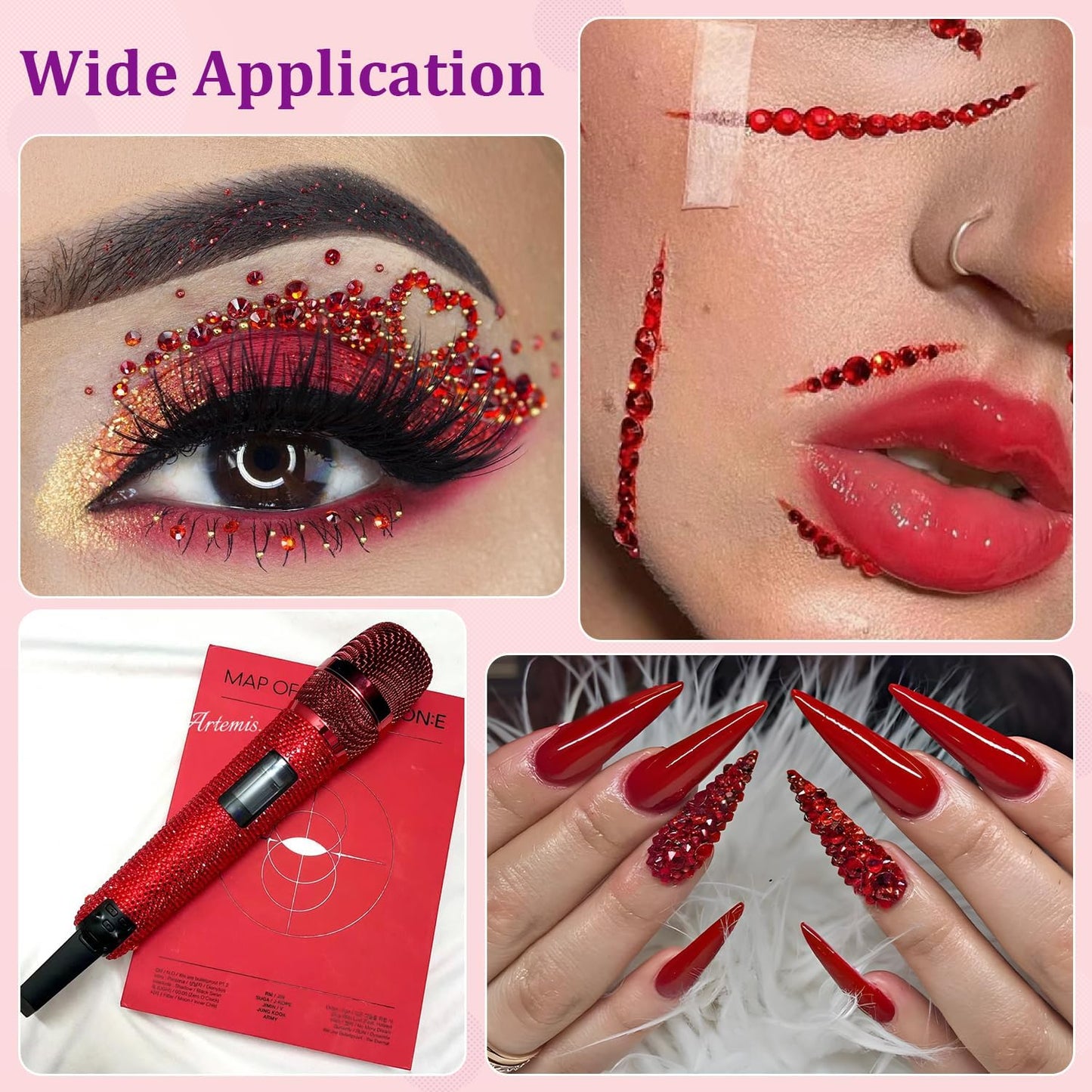 30000Pcs Resin Rhinestones for Bedazzling with Tweezers, Red Rhinestones for Crafting with B7000 Jewelry Glue for DIY Crafts Clothing Tumblers Shoes Fabric Nail Art