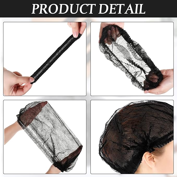 100 Pcs Disposable Nonwoven Bouffant Caps 21 Inch Hair Net Elastic Cap Hair Cover Hats for Beauty Salon Hospital Spa Catering Dust-free Workspace(Black)