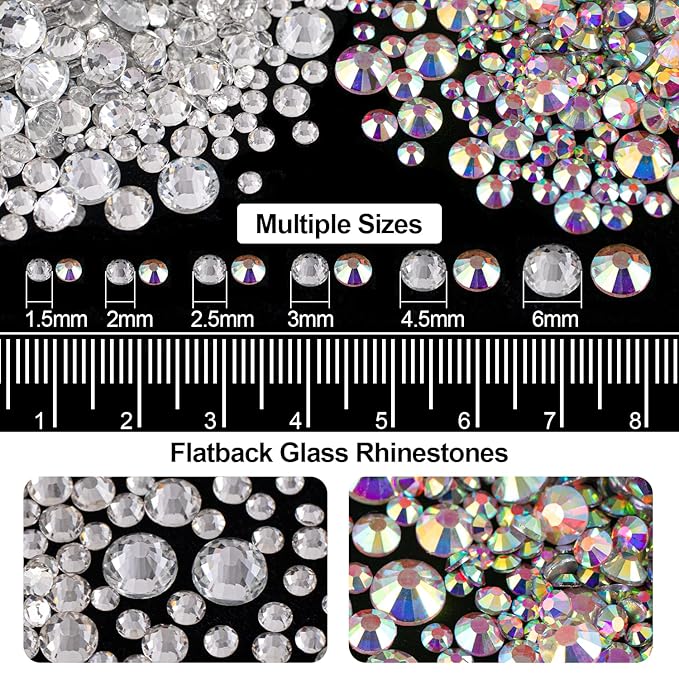 Flat Back Rhinestone Kits Colorful Rhinestones+Crystal AB&Transparent White Face Gems with Quick Dry Makeup Glue+Picker Pencil+Tweezer for Face Makeup and Nail Art