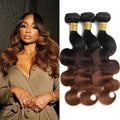 T1B/2/30 Chestnut Brown Ombre Human Hair Bundles Body Wave 100% Real Virgin Human Hair Bundles 22 24 26 Inch Dark Roots Bundle 3 Tone Ombre Medium Auburn Colored Sew in Quick Weaves