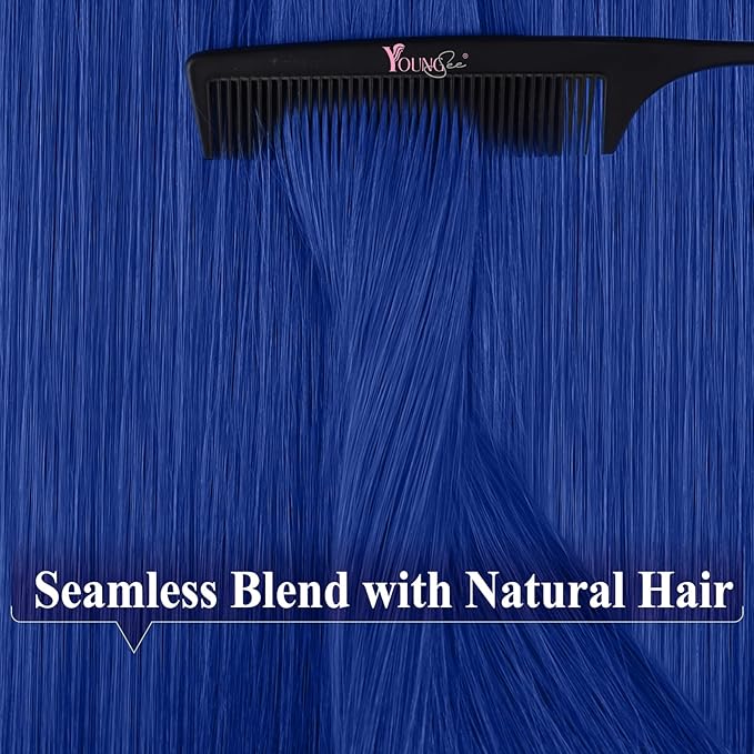 YoungSee Tape in Hair Extensions Real Human Hair Blue Invisible Tape in Human Hair Extensions Blue 18 Inch Seamless Tapes Hair-Extensions Colored 10pcs 25g DIY Hair Extension
