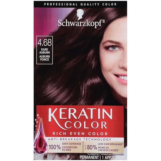 Schwarzkopf Keratin Color Permanent Hair Color Cream, 4.68 Dark Auburn, 1 Kit