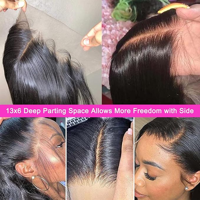 Lemoda 13x6 Full Lace Frontal Wig 180% Density Straight Lace Front Wigs Human Hair HD Transparent Lace Glueless Wig Pre Plucked 15A Brazilian Virgin Human Hair Wigs for Women 24 Inch