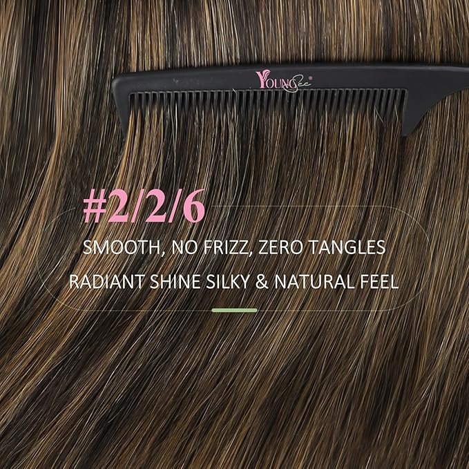 YoungSee Tape in Extensions Human Hair Balayage Tape in Hair Extensions Human Hair Dark Brown Mix Ash Brown Human Hair Tape-in Extension 22In Ombre Hair Extension Tape-in 20pcs 50g for Instant Length