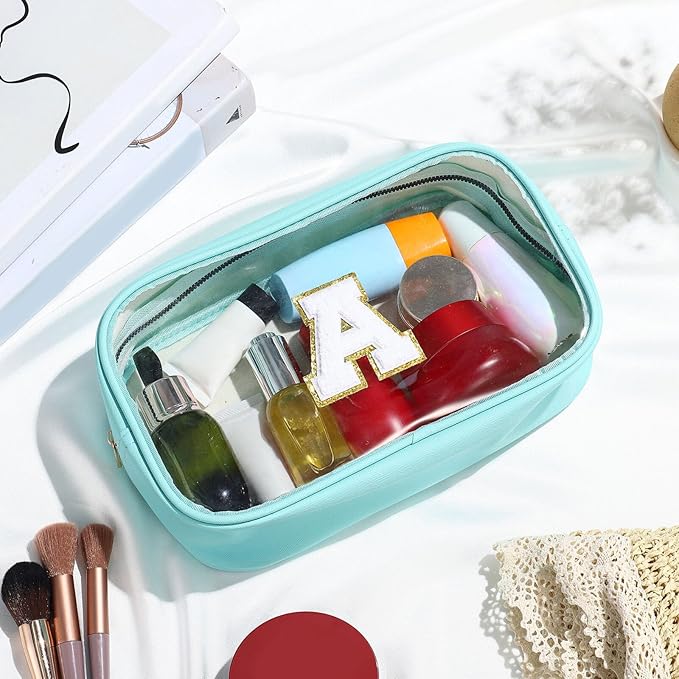 YOOLIFE Initial Clear Makeup Bag | Waterproof Large Travel Makeup Bag | Personalized Travel Beach Toiletry Bag | Clear Makeup Bags With Zipper | Teacher Teen Girls Women Birthday Gifts G Blue G