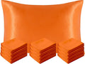 NTBAY 12 Pack Satin Queen Pillowcases for Hair and Skin, Luxurious and Silky Pillow Cases with Envelope Closure, 20 x 30 Inches, Orange