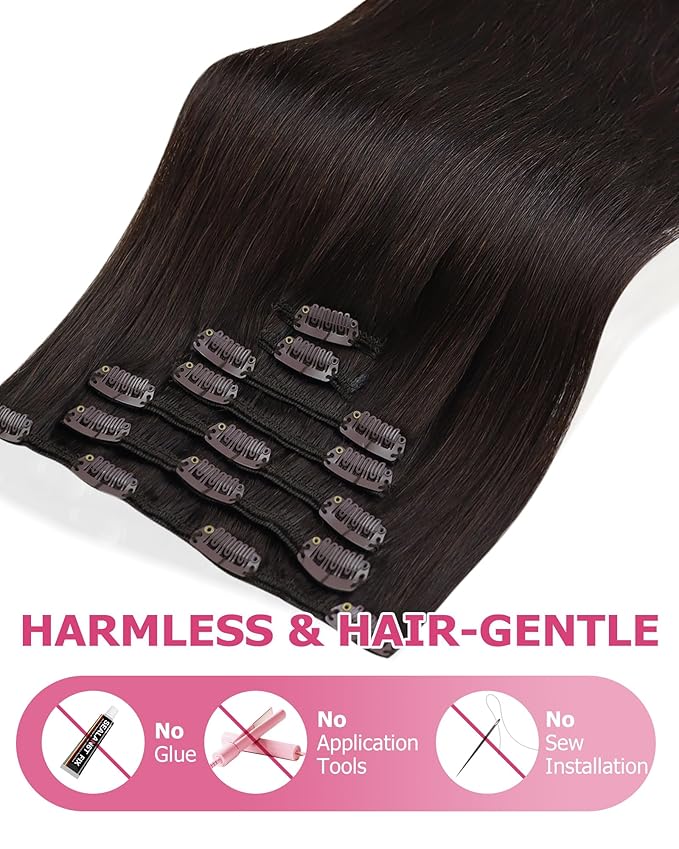 YoungSee 135G Clip in Hair Extensions Darkest Brown Invisible Clip in Extensions Natural Hair Brown Real Hair Extensions Clip in Human Hair 18Inch 7Pcs