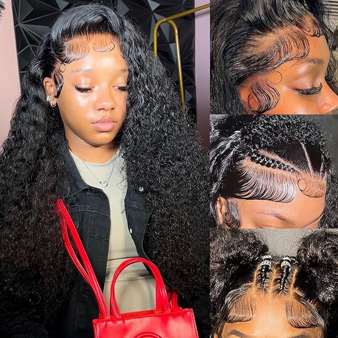 13x6 Deep Wave Lace Front Wigs Human Hair 200 Density Pre Plucked 13x6 HD Transparent Lace Frontal Wigs Human Hair Glueless Curly Wigs For Black Women 24 Inch
