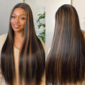 Highlight Ombre Lace Front Wig Human Hair Straight Wigs Human Hair 1B/30 Brown Highlight 13x4 Lace Front Wigs human hair Pre Plucked 200% Density Colored 26 Inch Balayage Glueless Wigs for Women