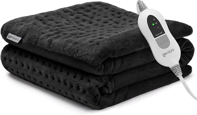 GENIANI XL Electric Heating Pad for Back Pain & Cramps Relief, Electric Throw, Birthday Christmas Gifts for Women, Men Auto Shut Off, Machine Washable, Heat Pad for Neck & Shoulder (12"x24" Jet Black)