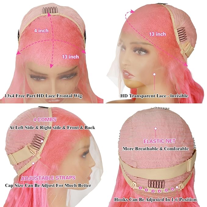 Pink Lace Front Wig Human Hair 200 Density 13x4 Wig Body Wave Colored 28 Inch 12A Hd Lace Wigs For Women Pre Plucked Colored Pink Wig