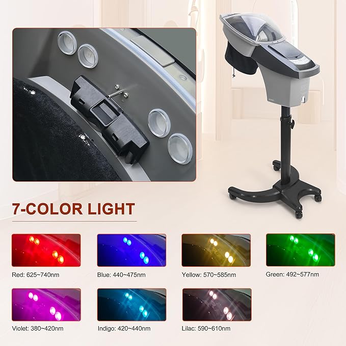 Elitzia Hair Steamer Salon Micro Mister Scalp Treatment Dye Perm Professional O3 Ozone Hooded Barber Shop Use for Natural Black Hair with Wheels ET1408B 7-Color Light
