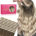 WENNALIFE Tape in Hair Extensions Human Hair, 40pcs 100g 24 inch Ombre Sandy Brown to Platinum Blonde Hair Extensions Real Human Hair Straight Tape in Extensions Invisible Human Hair Extensions