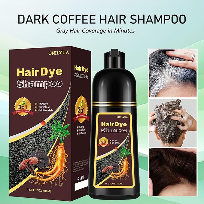Dark Coffee Hair Dye Shampoo for Gray Coverage, Herbal Hair Color Shampoo Works in Minutes, Brown Hair Shampoo for All Hair Types, Lasting Shampoo Hair Dye
