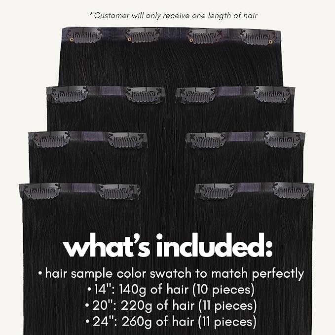 Irresistible Me Real Human Hair Extensions Clip Ins – 100% Human Hair Clip In Extensions for Length & Volume – Invisible Extension – Heat Resistant & Dyeable – Natural Black, 20 Inches