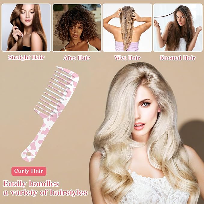Wide Tooth Comb,Effortless Tangle Removal for Curly, Wet, Long Hair Wet,Cute Aesthetic Design for Women Men and Girls (Pink-11)