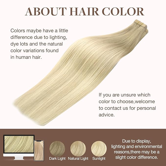 GOO GOO Tape in Hair Extensions Human Hair, 18ET90A Natural Blonde Balayage, 20inch 50g 20pcs, Skin Weft Seamless Invisible, Silky Straight with Thick Ends, Remy Human Hair