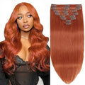 Straight Clip in Hair Extensions Human Hair Clip Ins Extensions 8Pcs 125g Double Weft Copper Hair Extensions Clip in Human Hair Full Head Invisible Extensions（#350 24Inch）