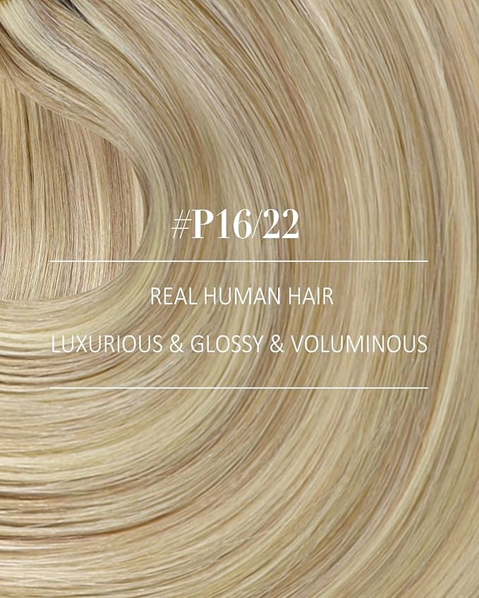 YoungSee Blonde Clip in Hair Extensions Highlights Human Hair Clip in Extensions Light Blonde Highlights Golden Blond Hair Extension Clip ins Easy to Install 7Pcs 120G 14inch