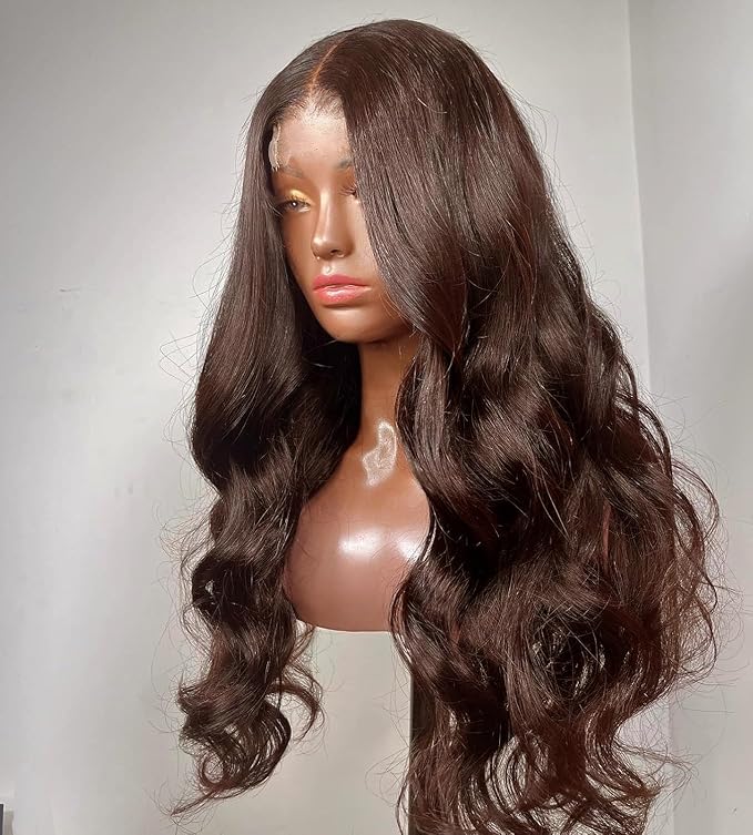 2X6 SKINLIKE HD Lace Closure Wigs Human Hair, Chocolate Brown Lace Front Wig, Body Wave Human Hair Wig Pre-Plucked Bleached Knots 250% Density HD Lace Closure Wigs 24 Inch