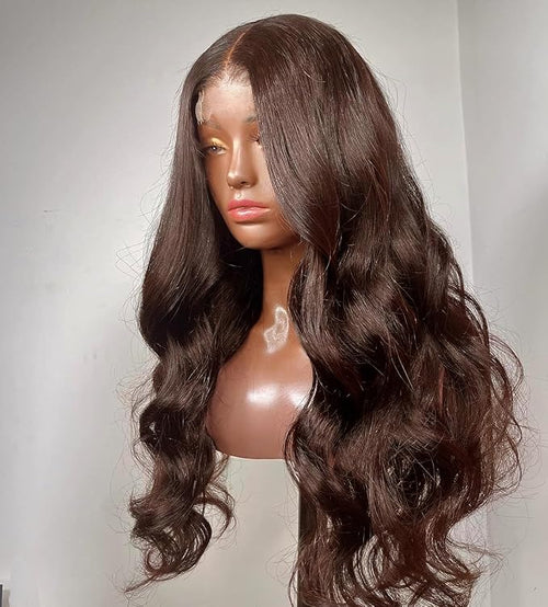 2X6 SKINLIKE HD Lace Closure Wigs Human Hair, Chocolate Brown Lace Front Wig, Body Wave Human Hair Wig Pre-Plucked Bleached Knots 250% Density HD Lace Closure Wigs 24 Inch