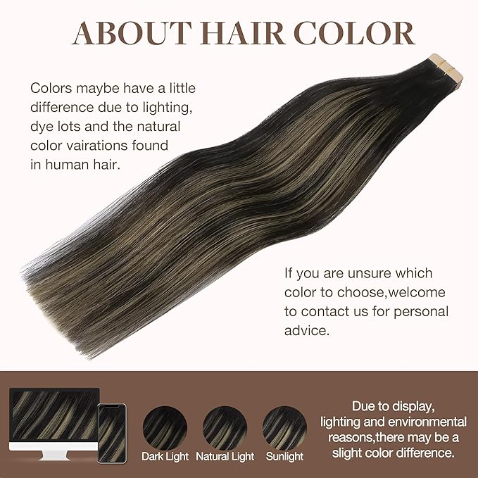 GOO GOO Tape in Hair Extensions Human Hair, 1B/19/1B Natural Black to Light Blonde, 18inch 100g 40pcs, Skin Weft Seamless Invisible, Silky Straight with Thick Ends, Remy Human Hair