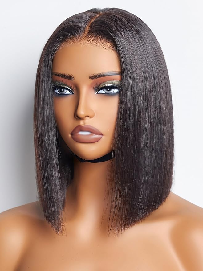 LUVME Ready to Go Bob Wig, Natural Black, Glueless, 100% Unprocessed Virgin Human Hair, Medium Size, 22-22.5 Inches