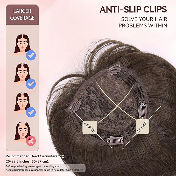 LEEONS Hair Toppers for Women with Bangs Short Bob Synthetic Pieces for Thinning Hair Side Part (Mixed Dark Brown)