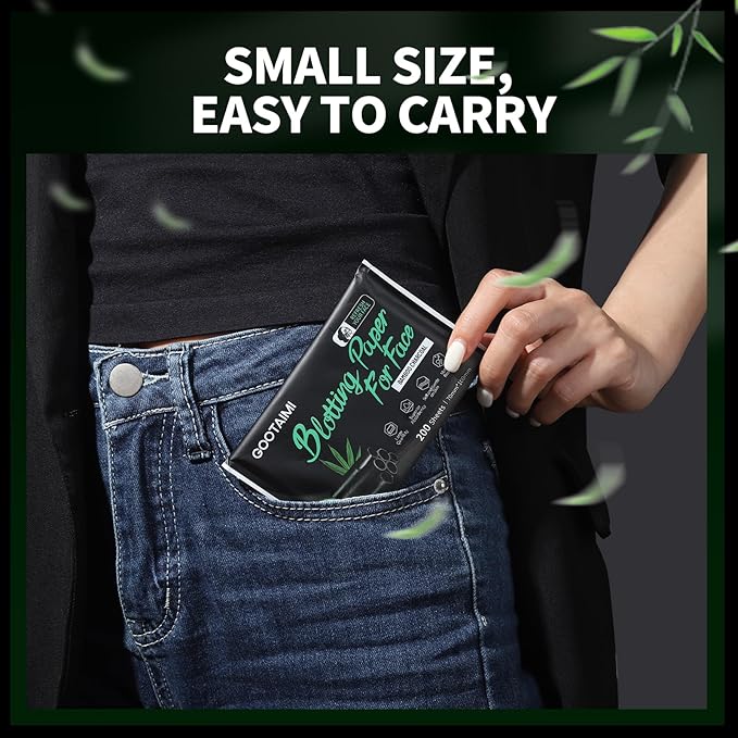 1200PCS Blotting Paper for Oily Skin, Natural Bamboo Charcoal Blotting Paper, 100 * 70MM Large Oil Blotting Sheets for Face, Makeup