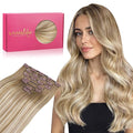 WENNALIFE Clip in Hair Extensions Real Human Hair, 20 Inch g 7pcs Balayage Dirty Blonde with Platinum Ends Remy Hair Straight Natural Extensiones De Cabello Humano Con Clip Ins