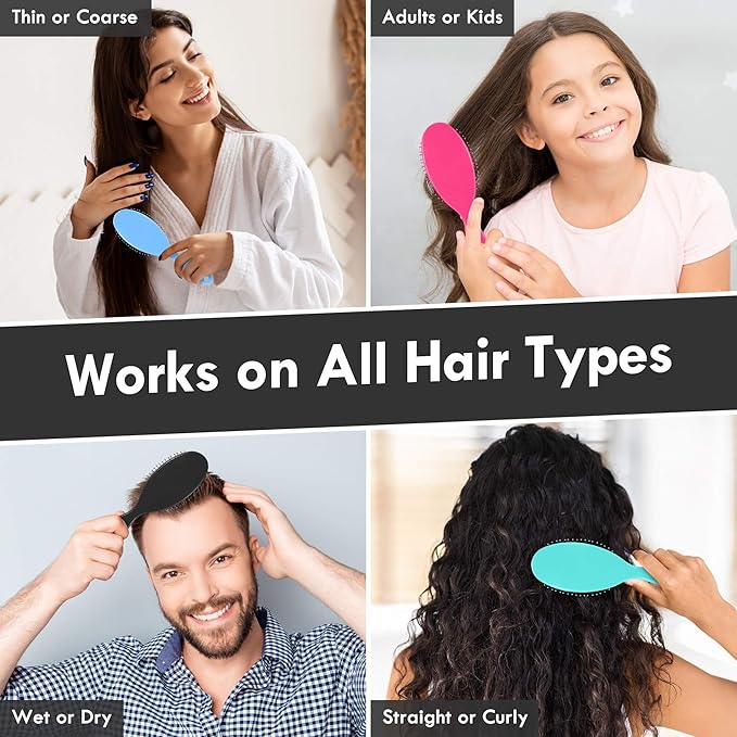 Air Cushion Detangling Hair Brush - 4 Pack Detangler Hairbrush with Ultra Soft Bristles for Effortless Tangle Removal - For Wet Dry Damaged Curly Hair for Women Men Boys Girls Kids - Black