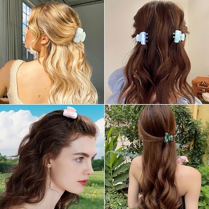 10-Pack Cute Small Acrylic Hair Claw Clips for Women & Girls - Jaw Clips for Fine Thin Hair, Half-Up Clip