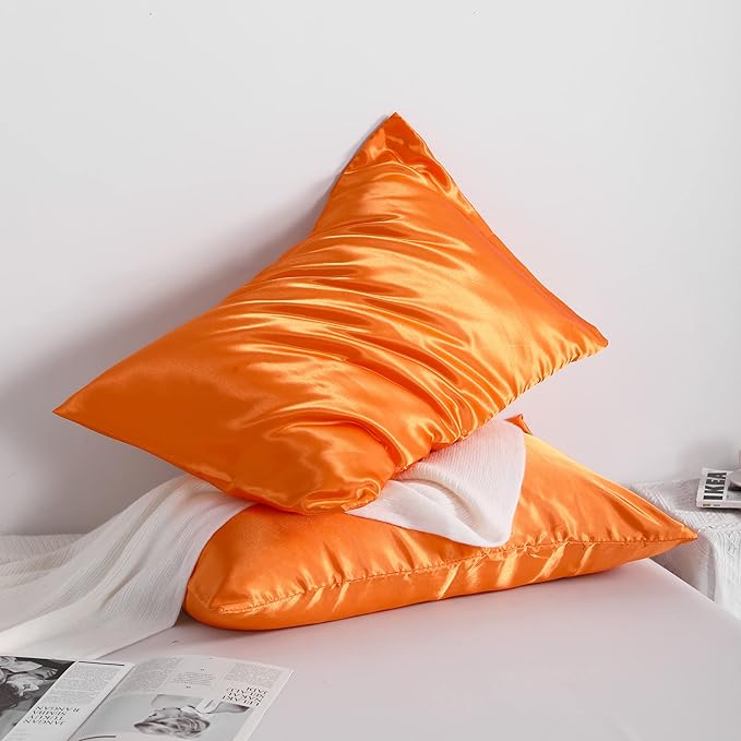 NTBAY 2 Pack Satin King Pillowcases for Hair and Skin, Luxurious and Silky Pillow Cases with Envelope Closure, 20x40 Inches, Orange