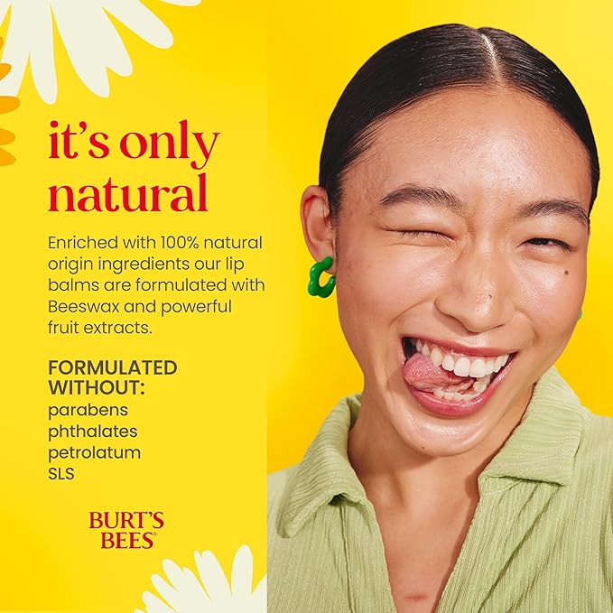 Burt's Bees Lip Balm - Berry Agua Fresca, Dragonfruit Lemon, Coconut & Pear, Tropical Pineapple Pack, With Beeswax, Tint-Free, Natural Origin Lip Treatment, 4 Tubes, 0.15 oz.