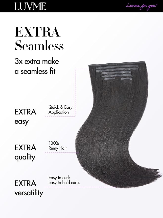 LUVME Yaki Straight Seamless 110g 7Pcs Clip in Hair Extensions Full Max with 20inch Remy Human Hair Extensions, Natural Black 100% Real Soft Hair