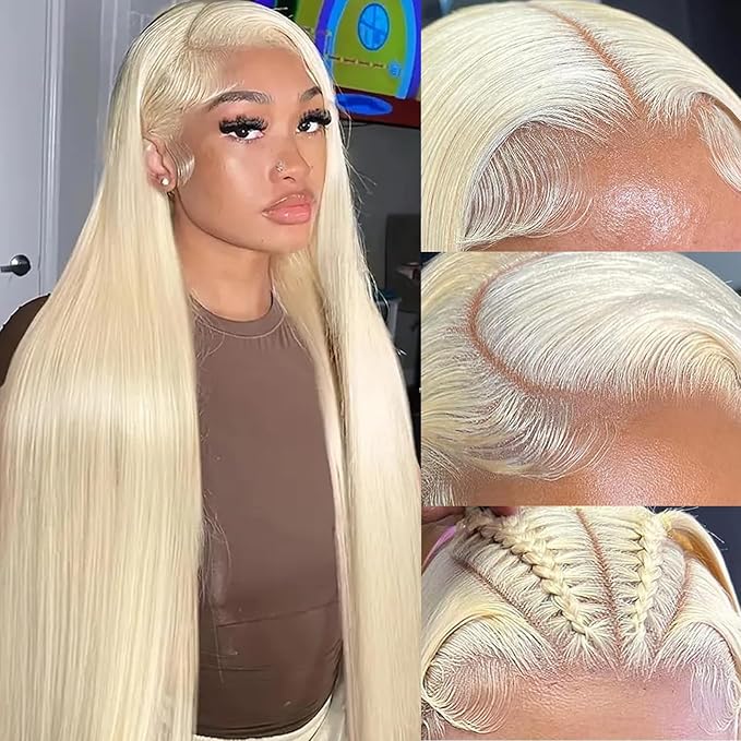 613 Lace Front Wigs Human Hair 200 Density 13x6 HD Transparent Lace Full & Thick Straight 26 Inch 613 Blonde Wig Glueless Colored Human Hair Wigs Pre Plucked with Baby Hair