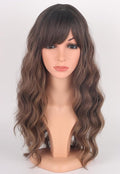 Ombre Brown Wavy Wigs With Bangs, Medium Long Synthetic Hair Replacement Wigs for Daily Use, 18 Inch