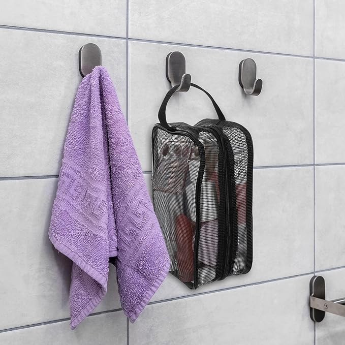1 Pcs Mesh Shower Caddy Portable Travel Mesh Toiletry Bag Quick Dry Tote Bags Dorm Toiletry Organizer for Women Men Gym Bag Camping Organizer Hanging Bathroom Mesh Bag Black 9.8 × 6.3 × 4.3 Inch