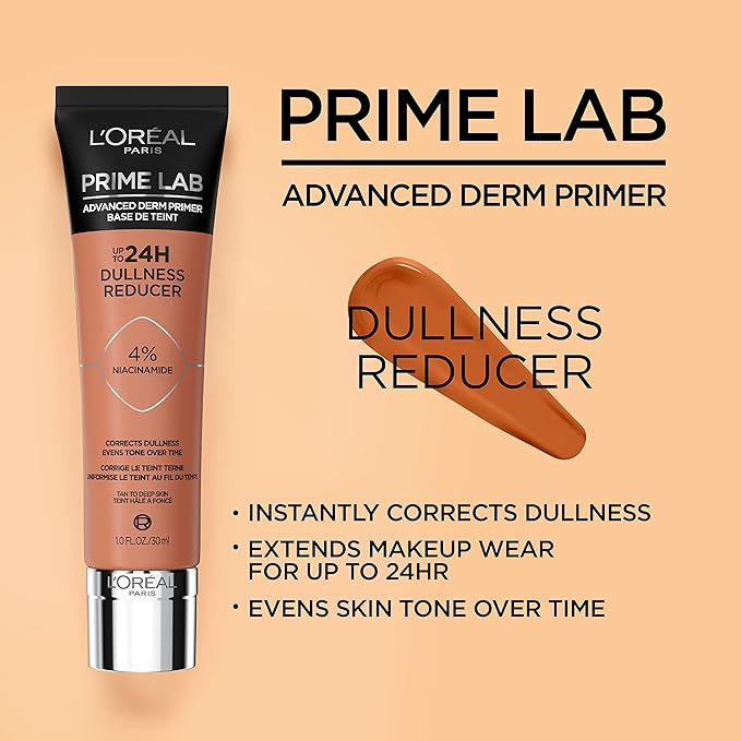 L'Oreal Paris Prime Lab Up to 24H Dullness Reducer, Face Primer Infused with Niacinamide to Reduce Face Dullness and Extend Makeup Wear, 1.01 Fl Oz