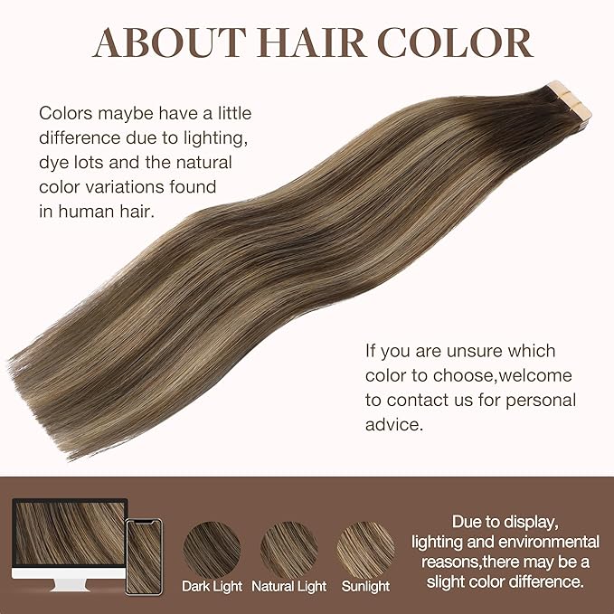 GOO GOO Tape in Hair Extensions Human Hair, 4/27/4 Balayage Chocolate Brown to Caramel Blonde, 24inch 100g 40pcs, Skin Weft Seamless Invisible, Silky Straight with Thick Ends, Remy Human Hair